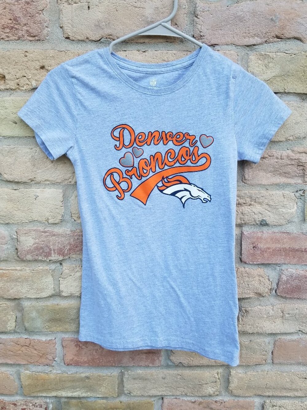 NFL Denver Broncos Grey Team Fan Girls Short Sleeve Tee Shirt